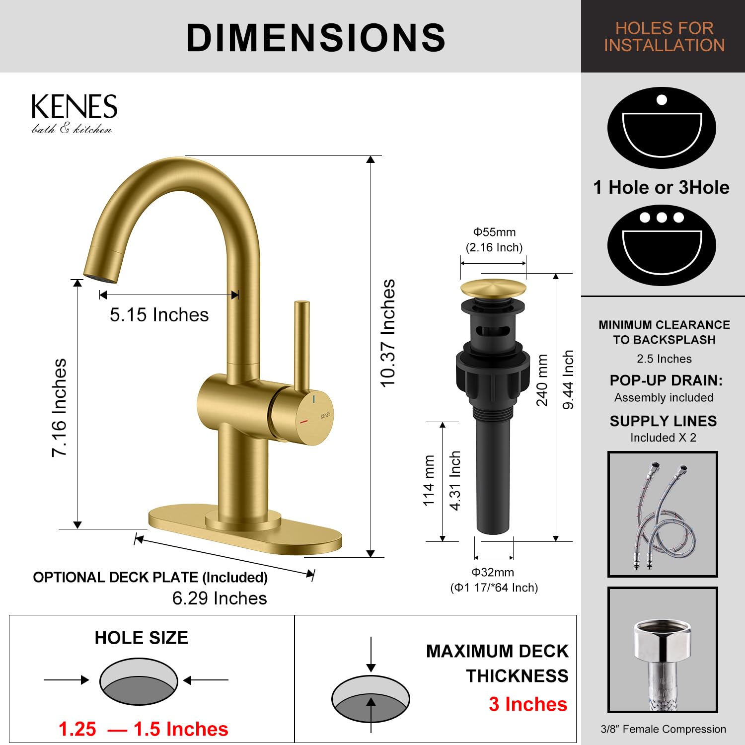 KENES supply lines included for a leak-free setup