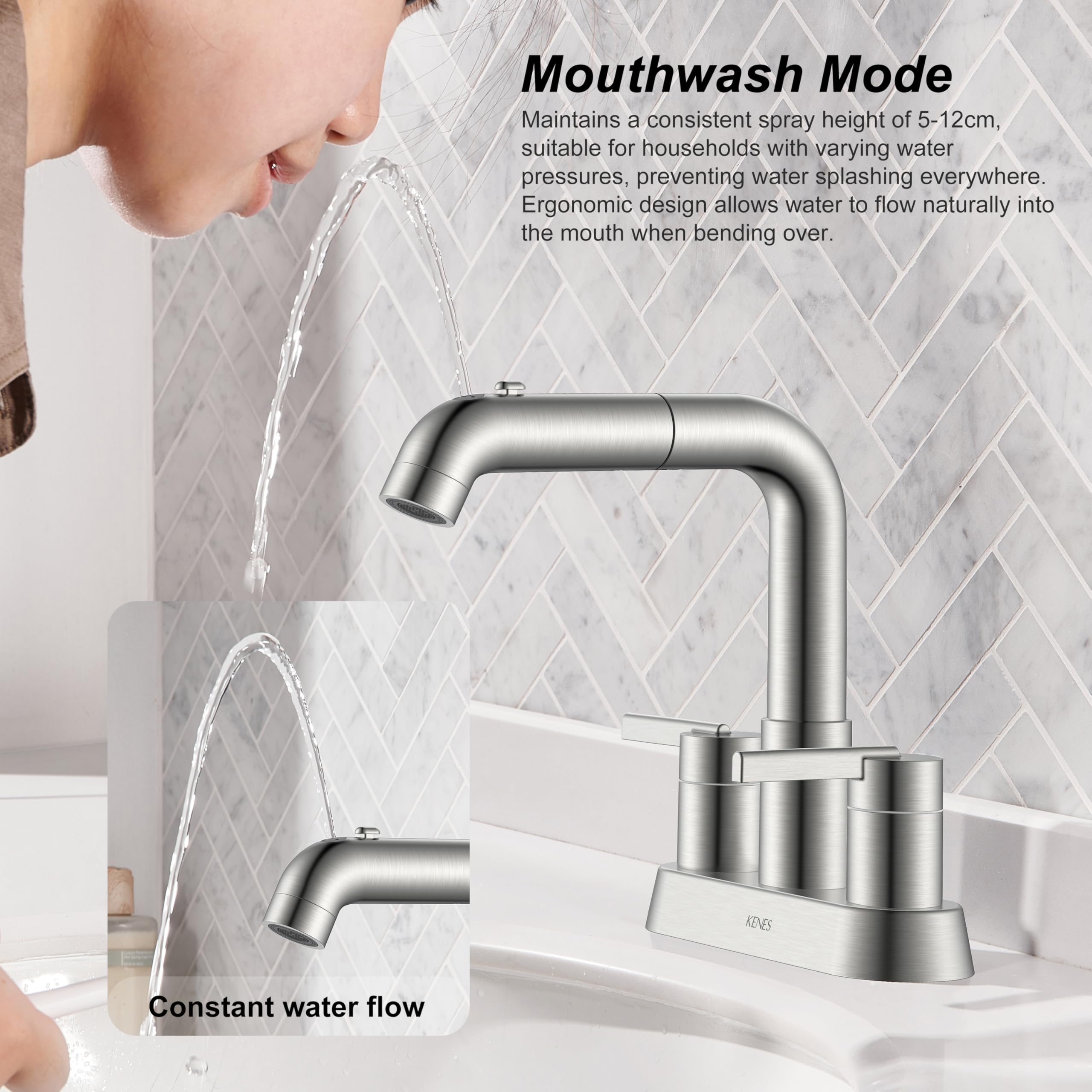 KENES upper water jet gargle mode for controlled rinsing