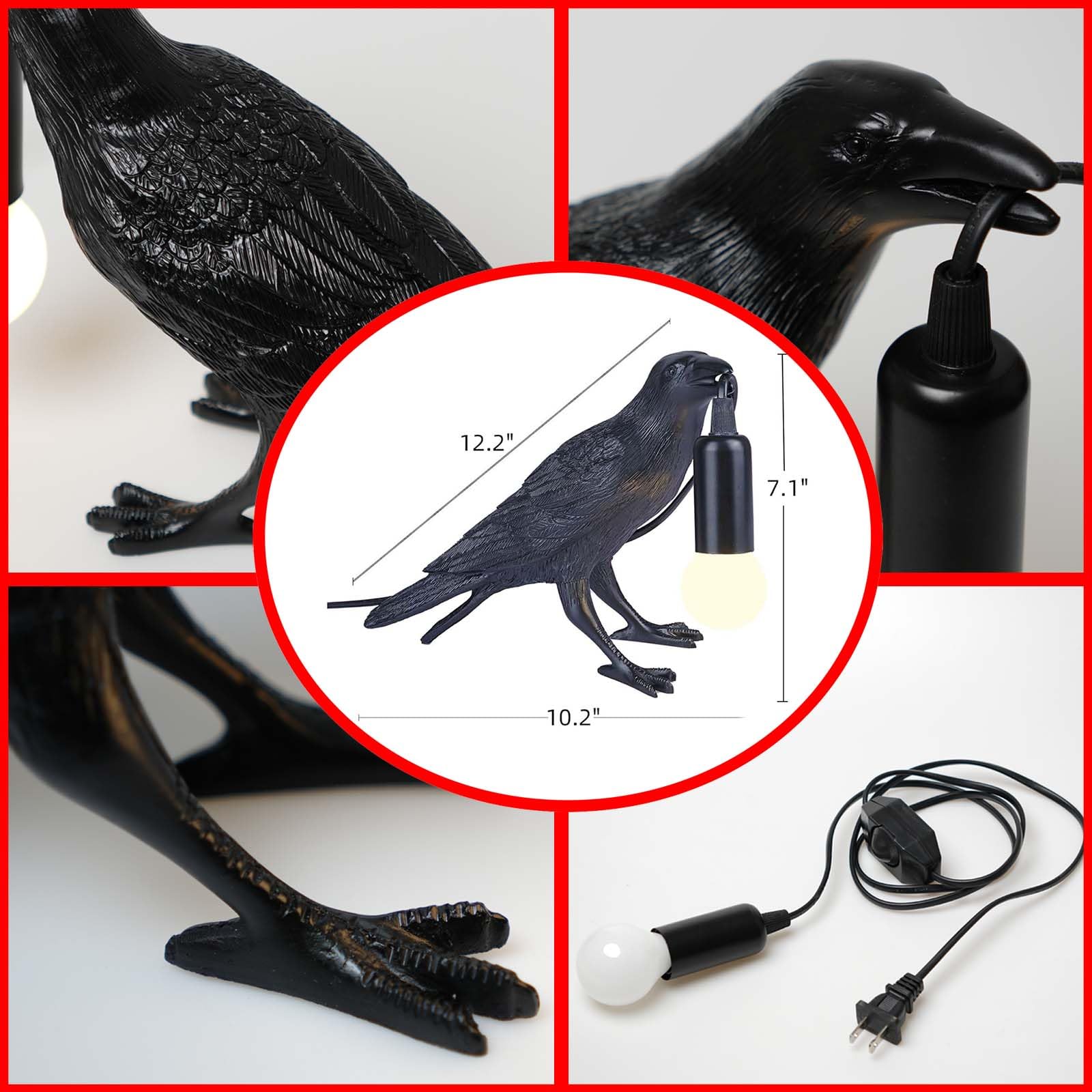 KENJIEY Raven Lamp resin detail highlights lifelike crow features