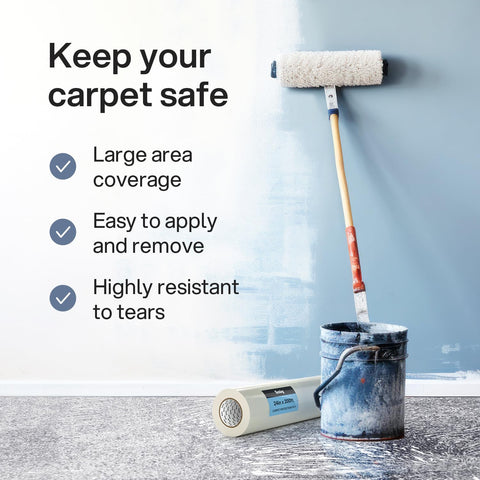 Kenley easy-apply carpet protector demonstrates simple unroll and edge overlap for complete protection