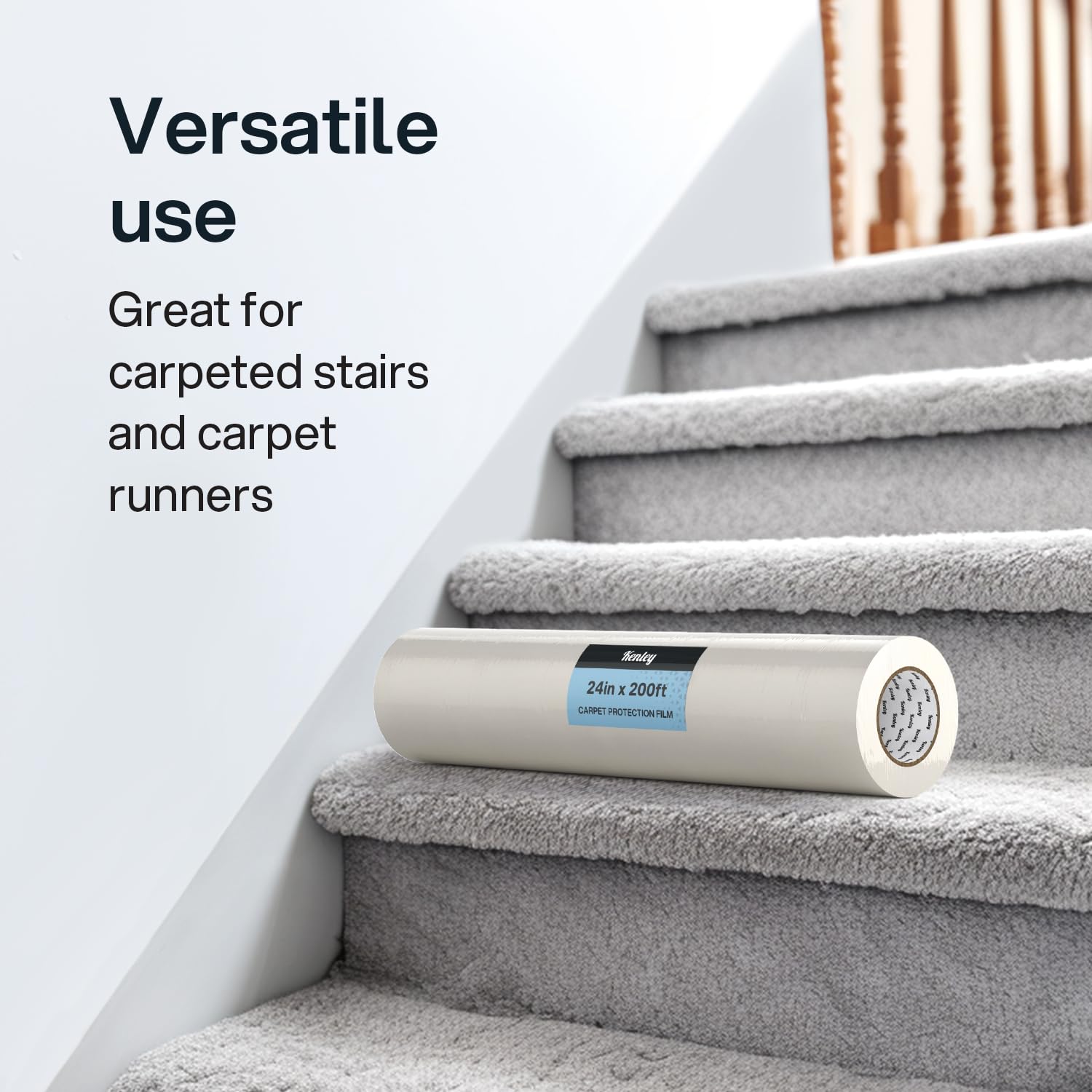Kenley water-resistant protector on stairs and runners keeps carpets clean during renovation