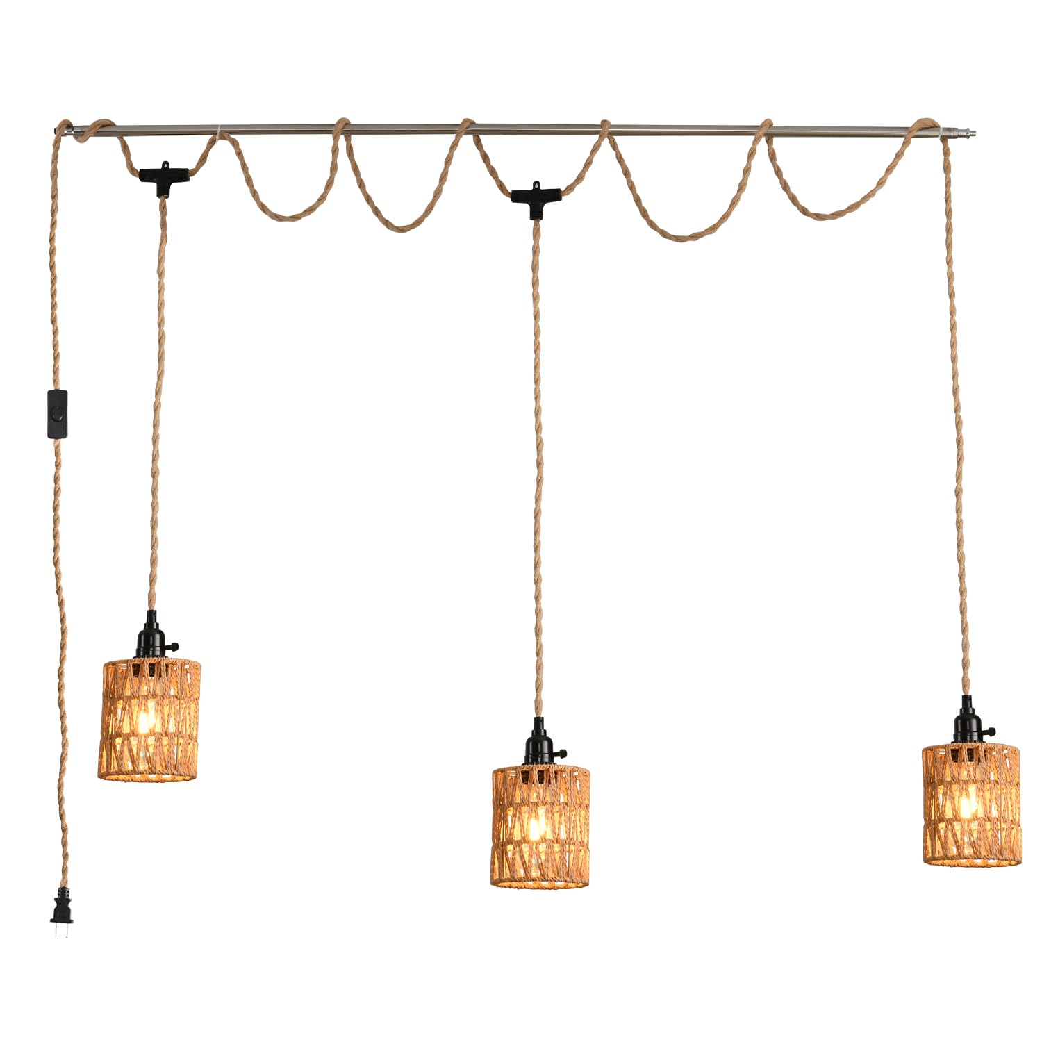 KENMI 3-light hanging light with plug-in cord for versatile kitchen or living room lighting