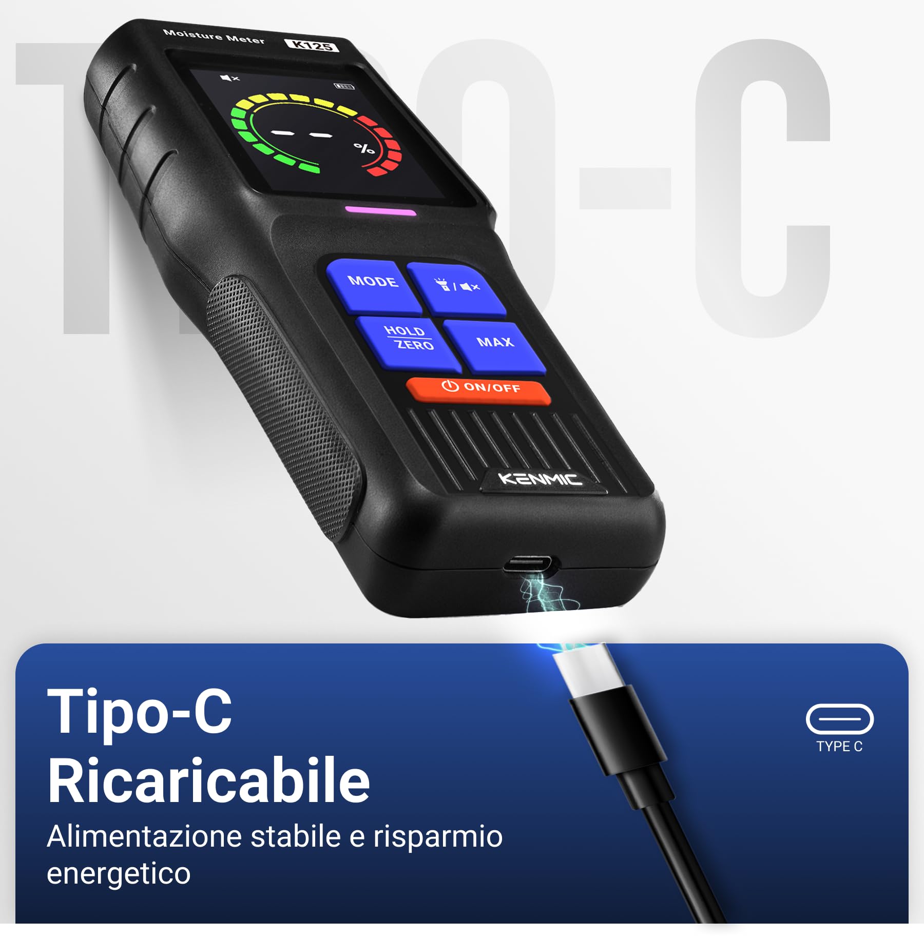 KENMIC Pinless Moisture Meter rechargeable battery enables long field use.