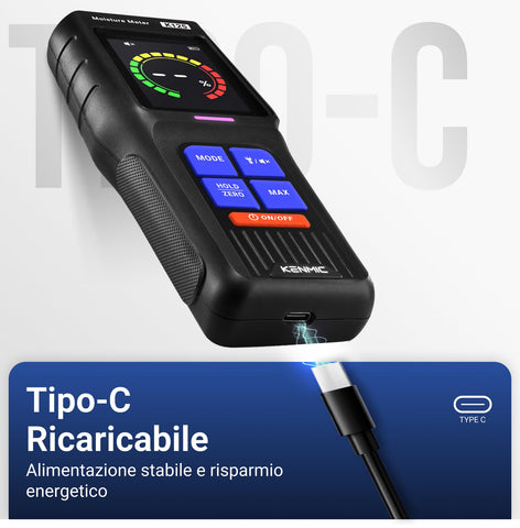 KENMIC Pinless Moisture Meter rechargeable battery enables long field use.