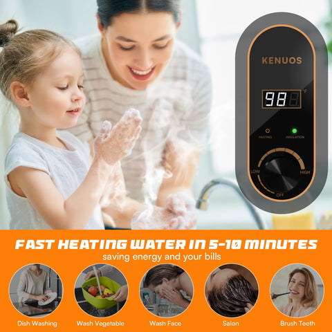 KENUOS 1500W heating element delivers rapid hot water.