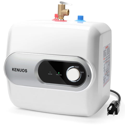 KENUOS 4-gallon under-sink heater in compact space-saving design.
