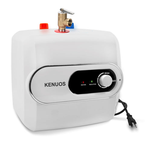 KENUOS 4 gallon under sink heater front view showing compact design for small kitchens