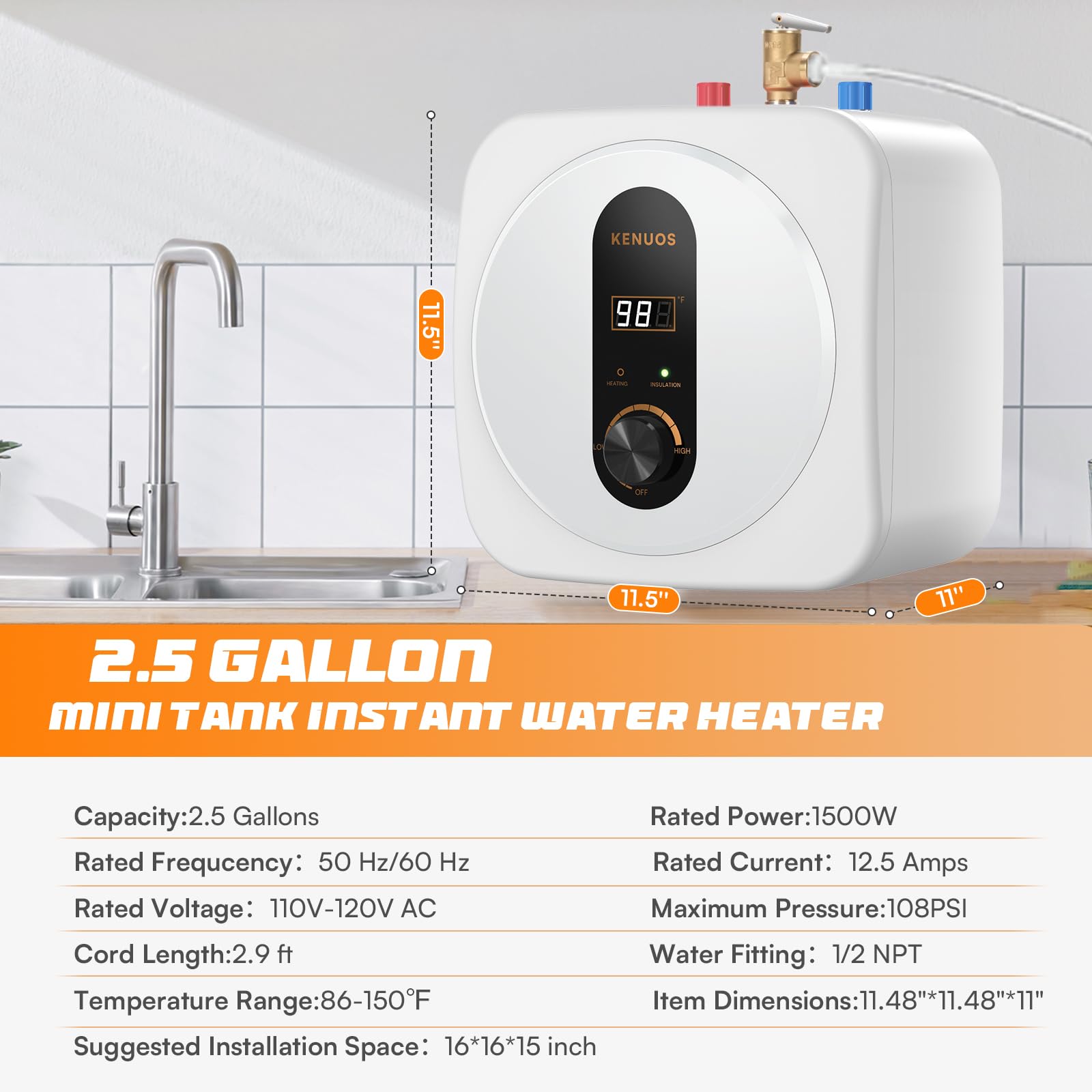 KENUOS ABS shell with stainless steel tank for durable construction.