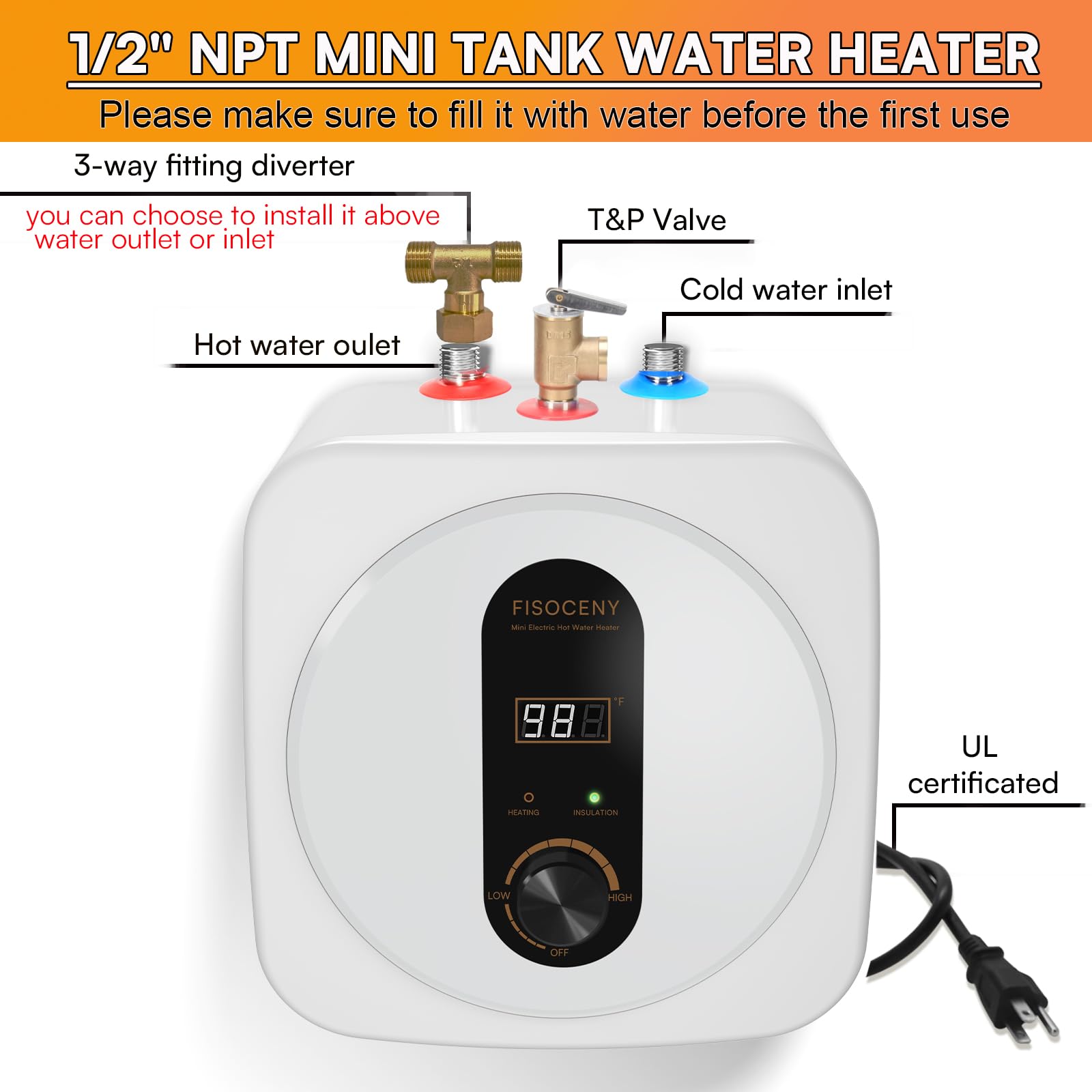 KENUOS adjustable temperature knob for 86–149°F control.
