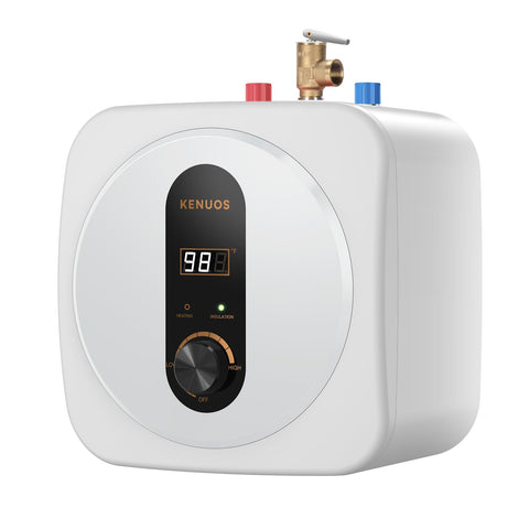 KENUOS under-sink instant hot water heater with LED display for real-time temperature.