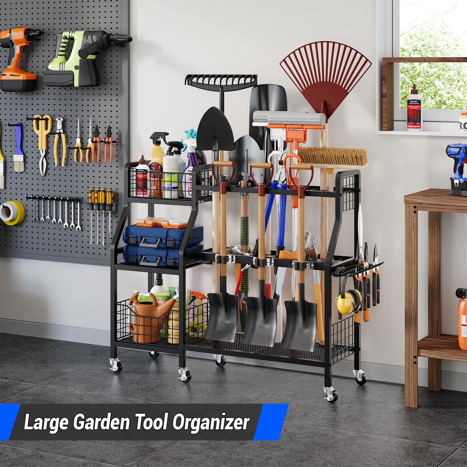 Keomaisyto base basket with dividers keeps long-handled tools organized