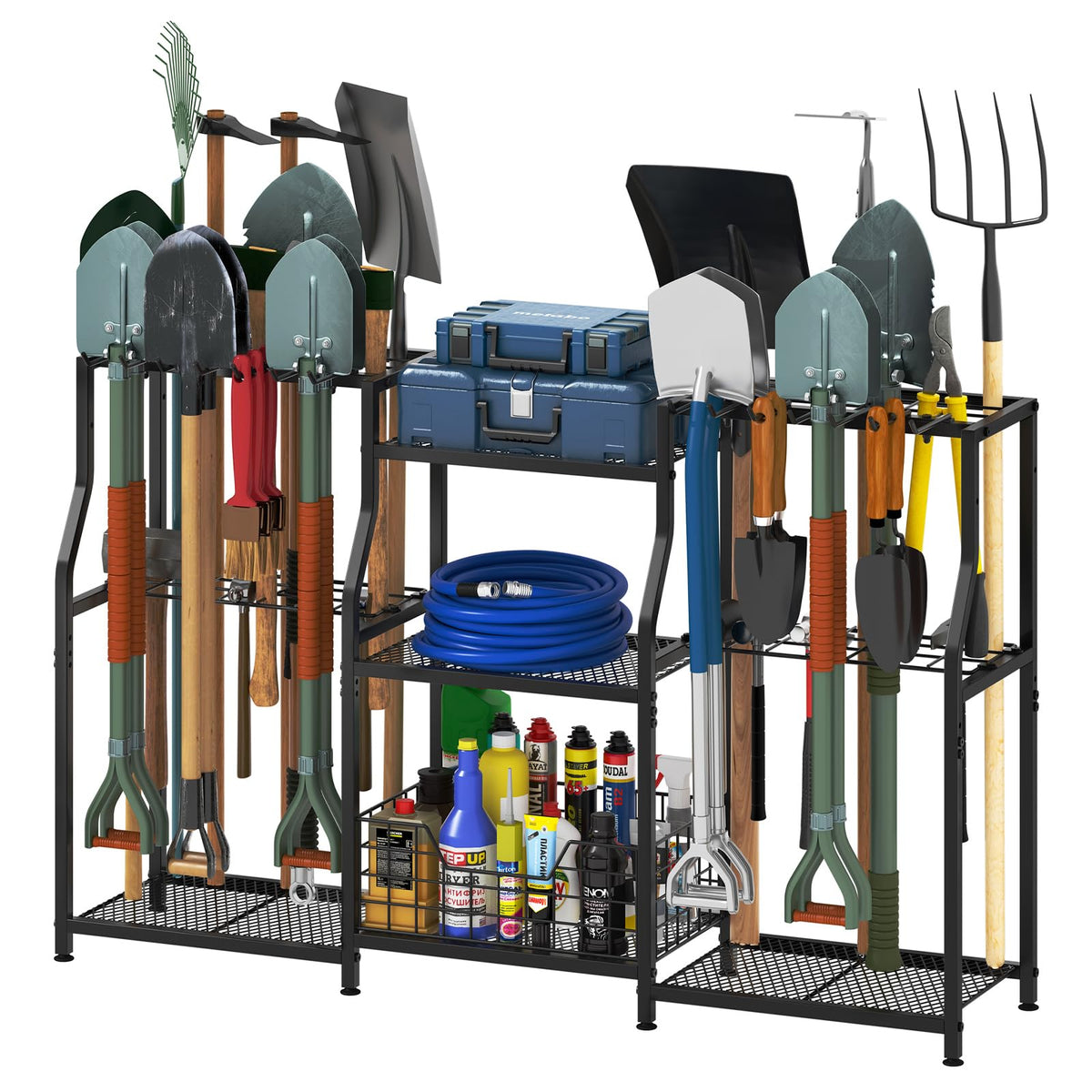 Keomaisyto garden tool organizer with three-sided structure for versatile storage.