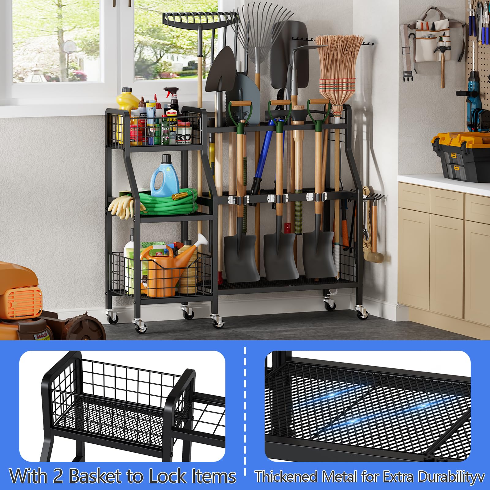 Keomaisyto three-tier rack offers vast storage for yard tools