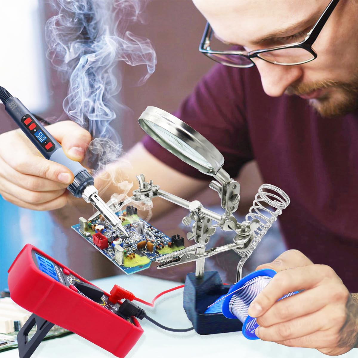 KEPIOG digital multimeter ready for voltage, resistance, and continuity checks