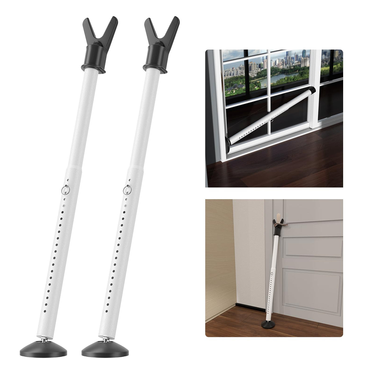 Keplrend door stoppers secured on a front door for extra security.
