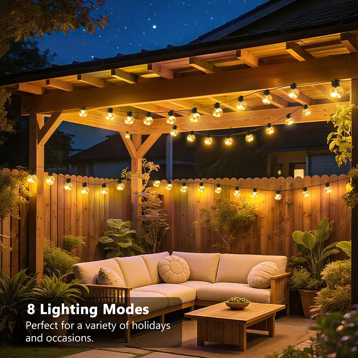 KepStars globe bulbs illuminate outdoor spaces with durable warm white light.