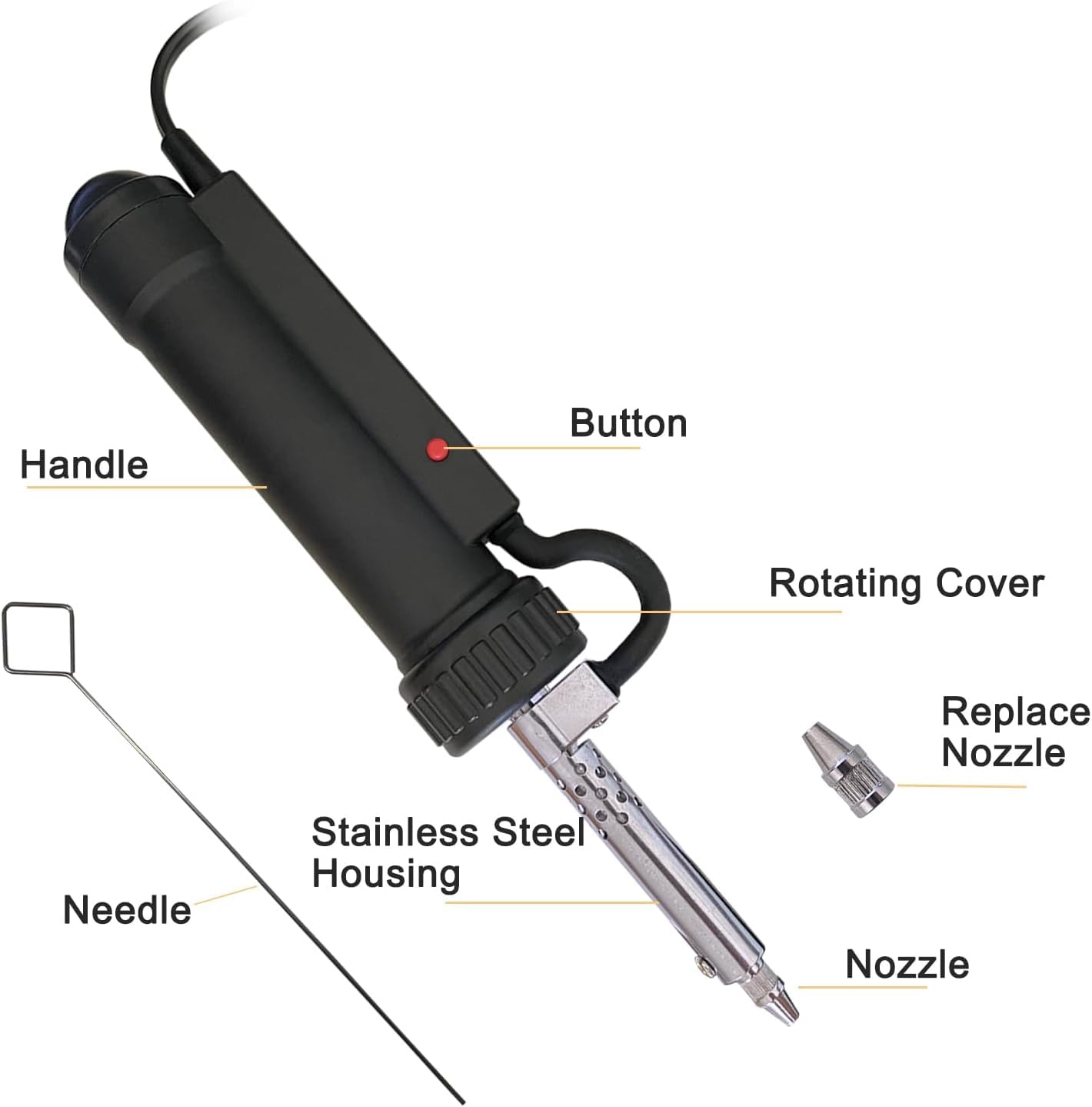 KERBIY desoldering kit showing three nozzles for precise joint sizes