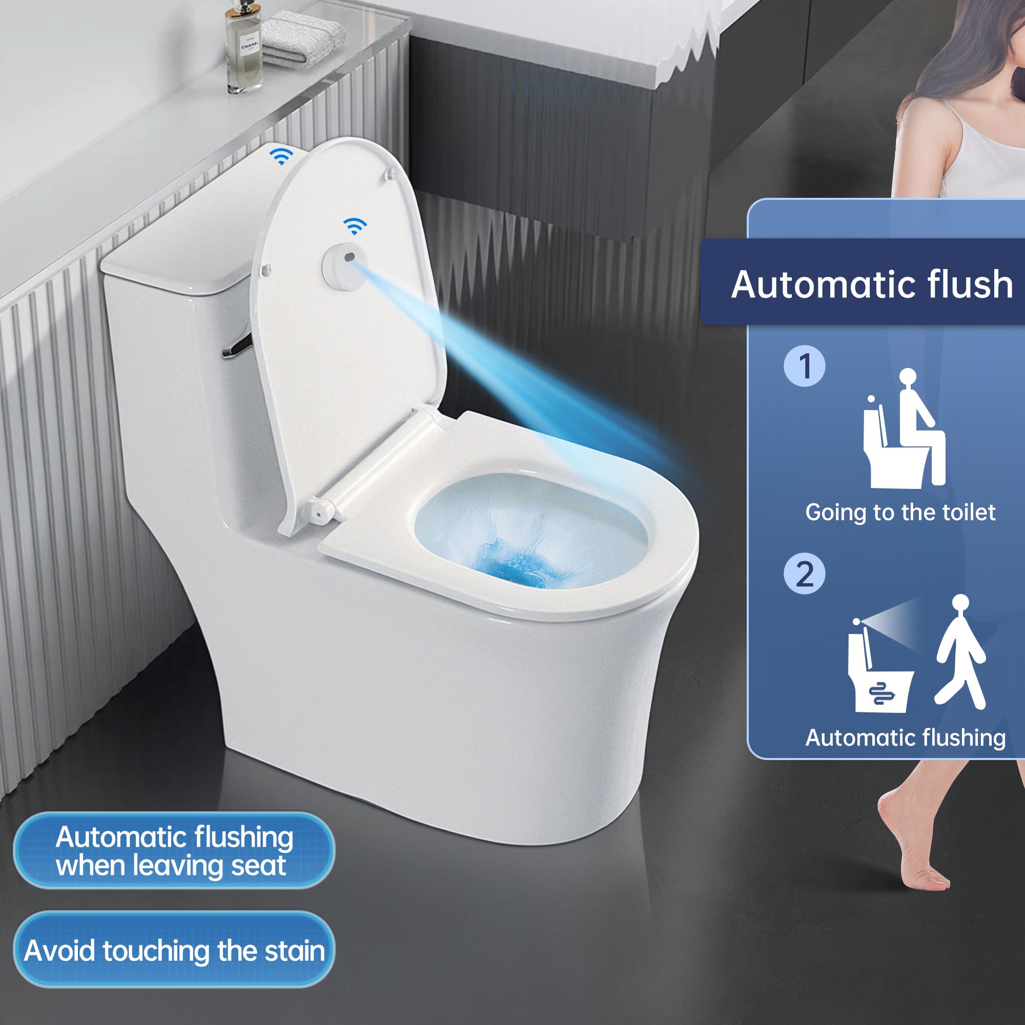 KERDE wireless button placement shows flexible setup for varied bathrooms