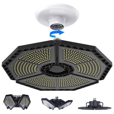 KERNOWO LED Garage Light with three-panel adjustable heads for versatile coverage.