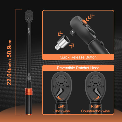 Kerry dual-range scale displays 20–260 ft-lb for precise automotive settings.