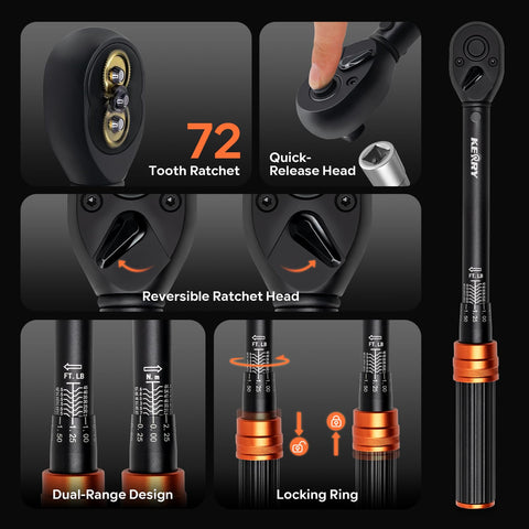 Kerry torque wrench 3-8-inch drive close-up reveals readable dual scales
