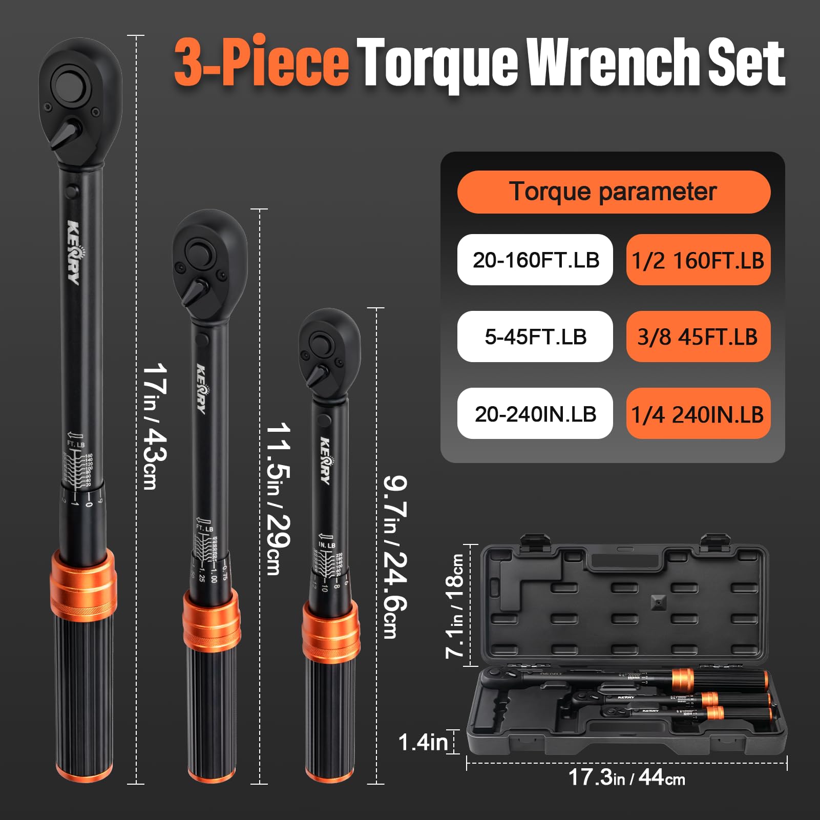 Kerry torque wrench anti-slip grip reduces hand fatigue during long tasks