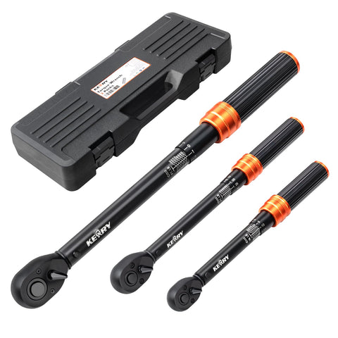 Kerry torque wrench set assembly shows three-piece versatility for automotive and bike tasks