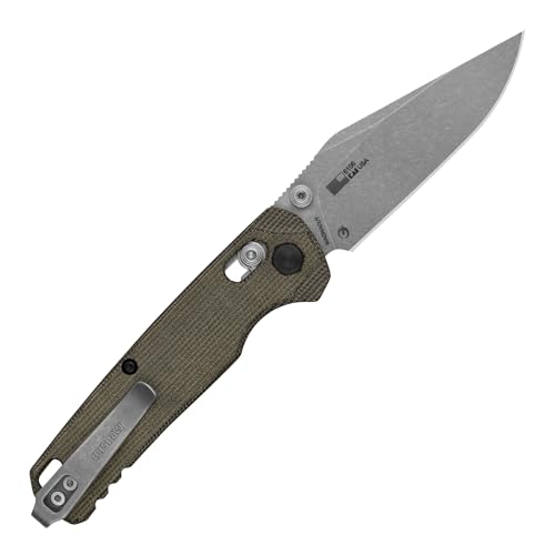 Kershaw Bel Air olive handle texture emphasizing comfortable grip during tasks.