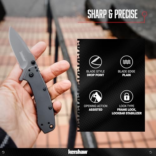 Kershaw Cryo 8Cr13MoV steel blade with carbo-nitride coating for durability.