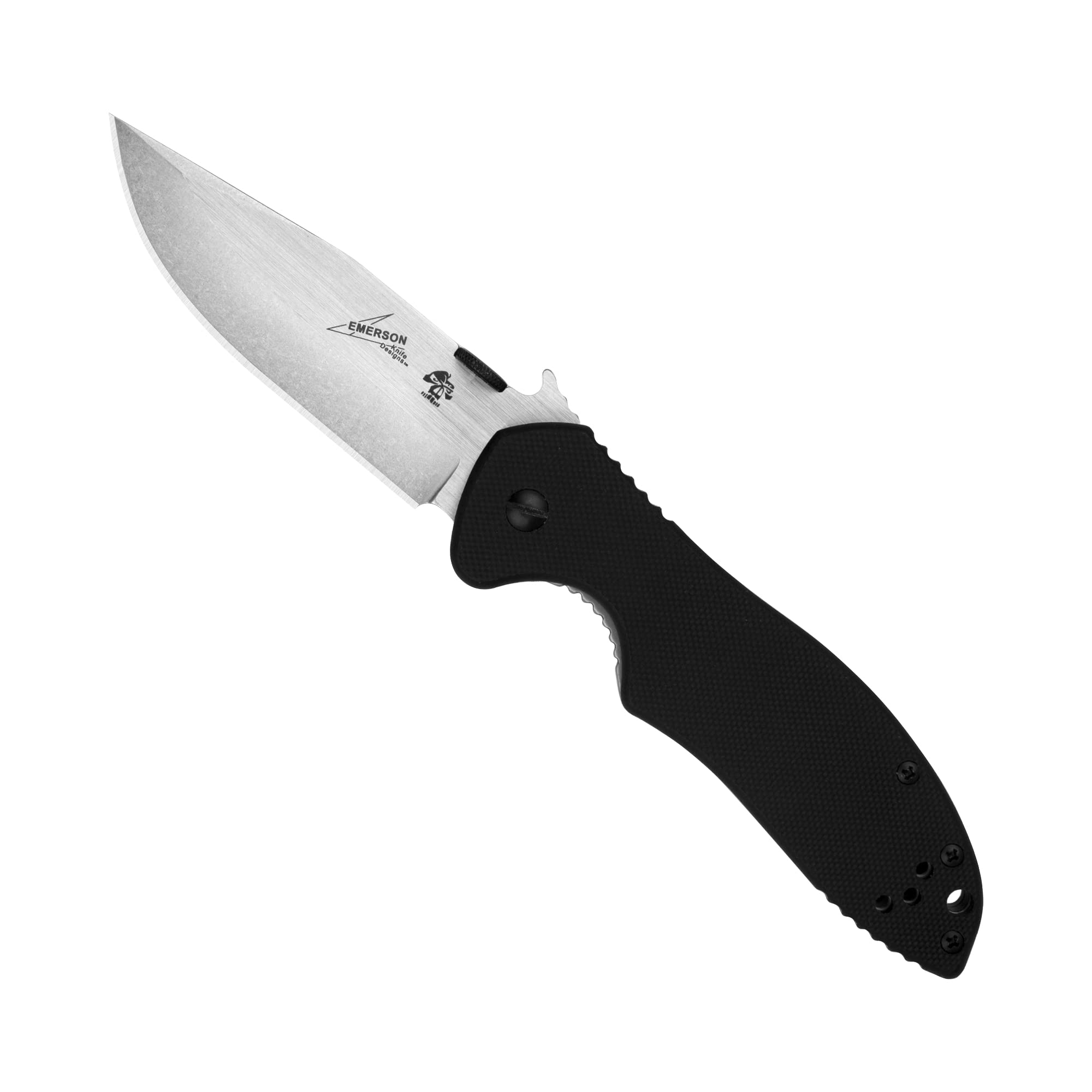 Close-up of Kershaw Emerson CQC-6K D2 steel showing edge retention and corrosion resistance