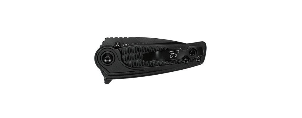 Kershaw Spoke Linerlock A/O heavily textured steel handle for secure grip.