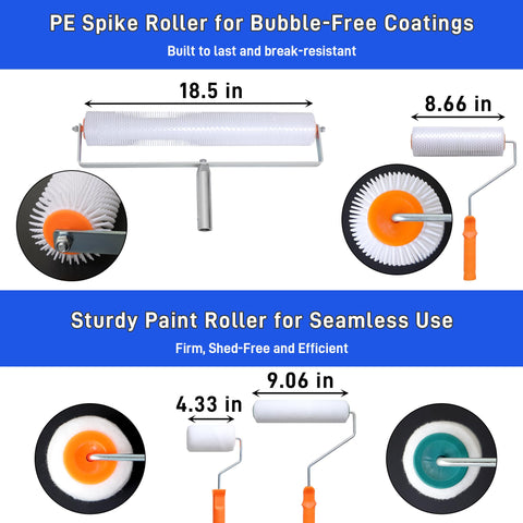 Kerty spiked roller 18.5 inch removes air bubbles for a smooth surface.