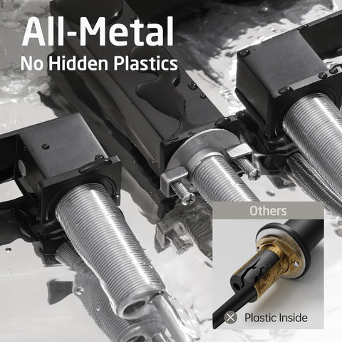 KES All Metal Black faucet handles detail emphasizes smooth operation and longevity.