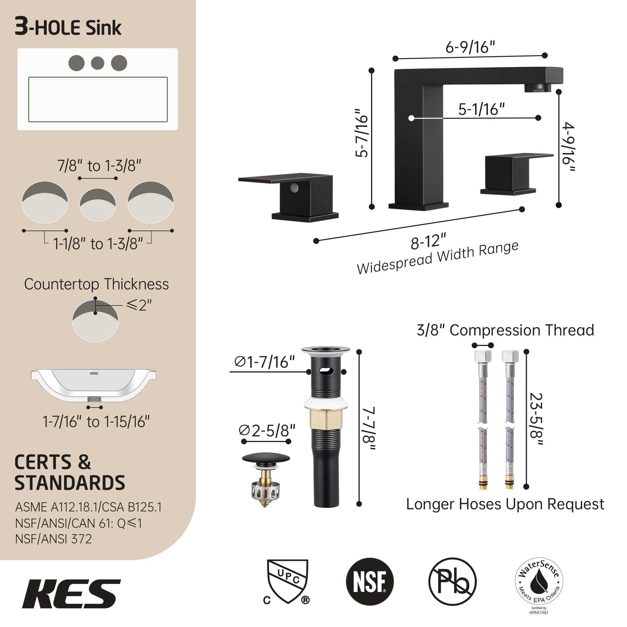 KES All Metal Black faucet in package highlights quick-install components.