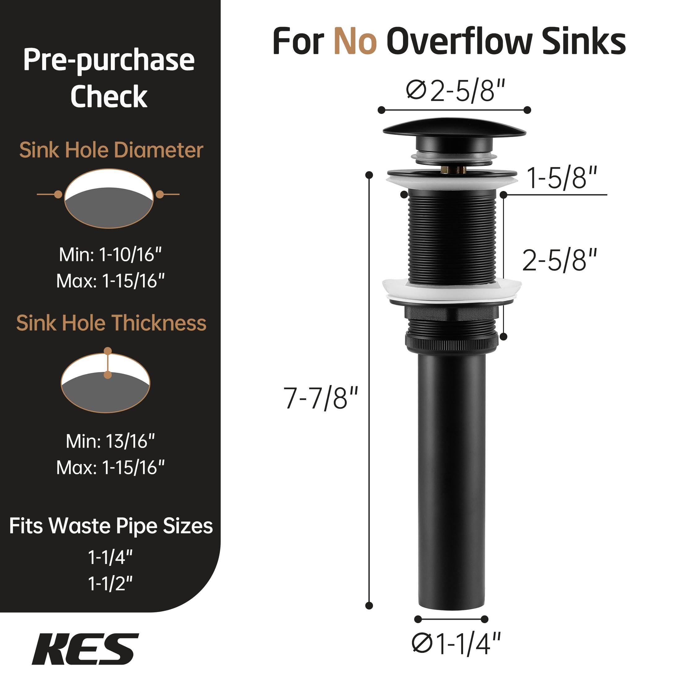 KES drain measures 8.78 inches total length for precise fit.