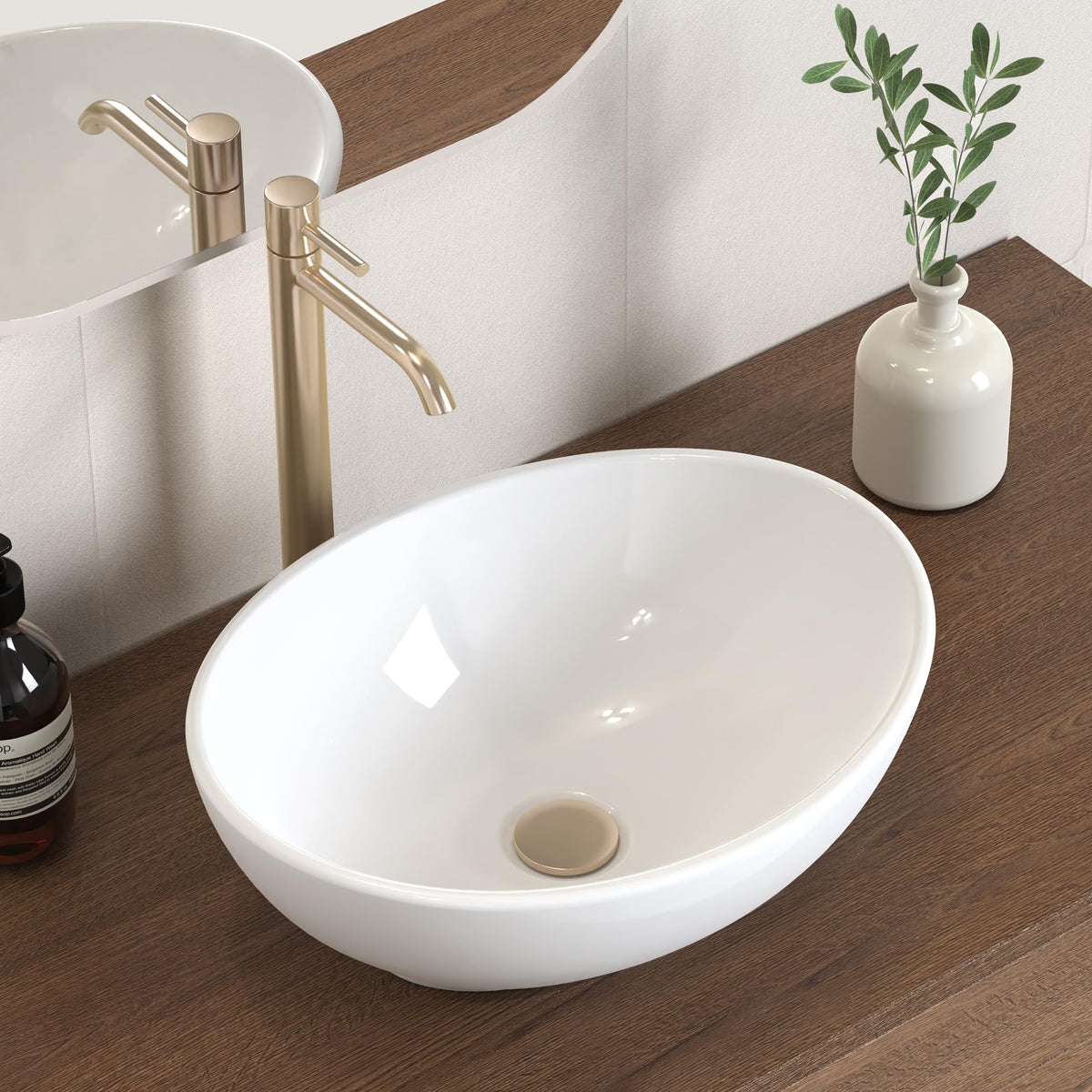 KES bathroom vessel sink with oval white glossy finish for a modern upgrade.