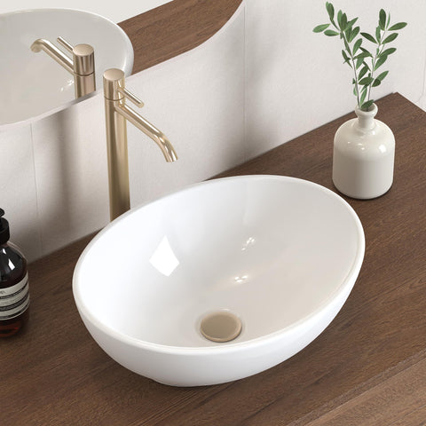 KES bathroom vessel sink with oval white glossy finish for a modern upgrade.