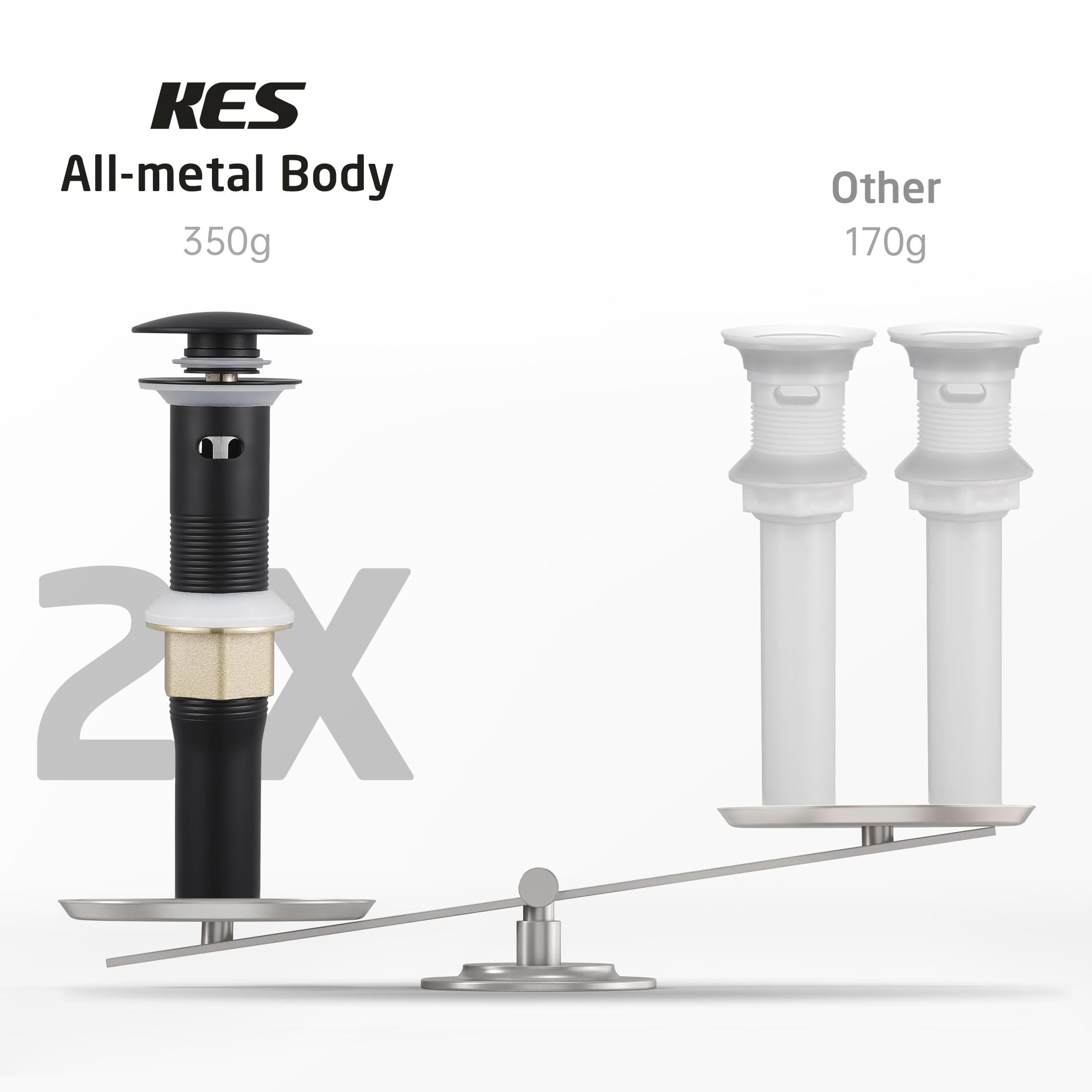 KES brass bolt and stainless spring on metal sink drain for reliability