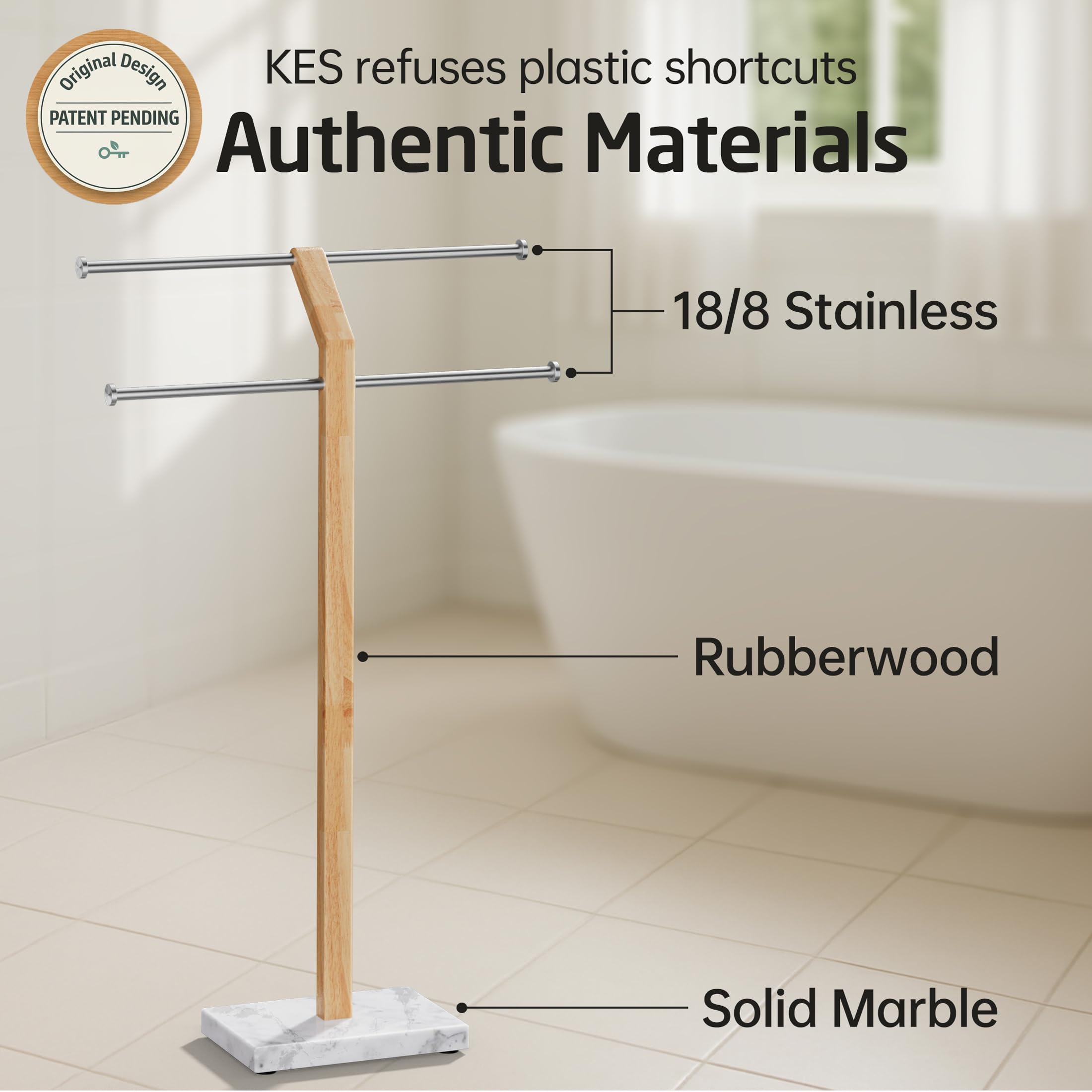 KES BTH800-2 stand with stainless arms provides durable, rust-resistant towel support.