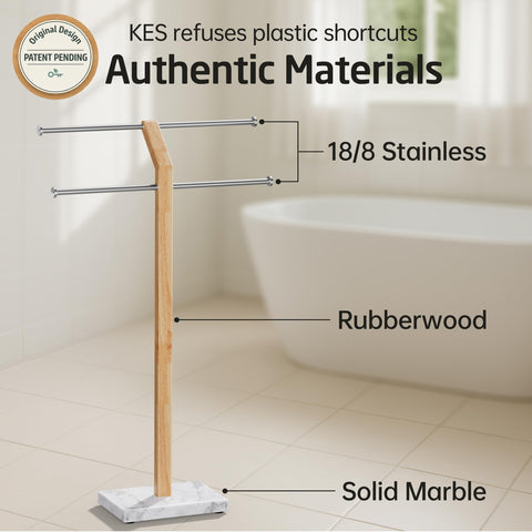 KES BTH800-2 stand with stainless arms provides durable, rust-resistant towel support.