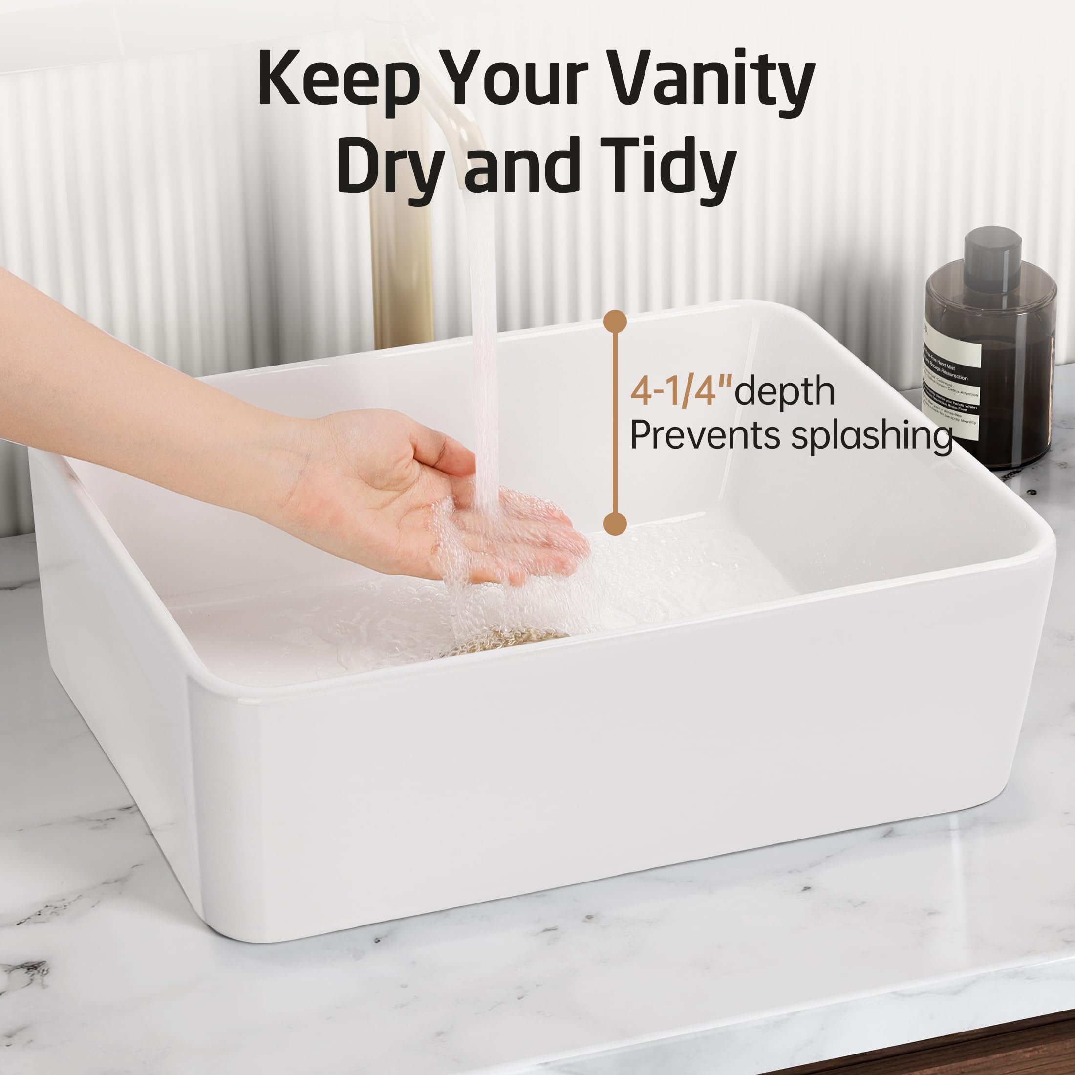 KES BVS110S40 square vessel sink side view emphasizes clean lines for small spaces