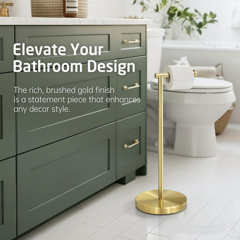 KES Gold toilet paper holder pedestal design adds modern bathroom decor.