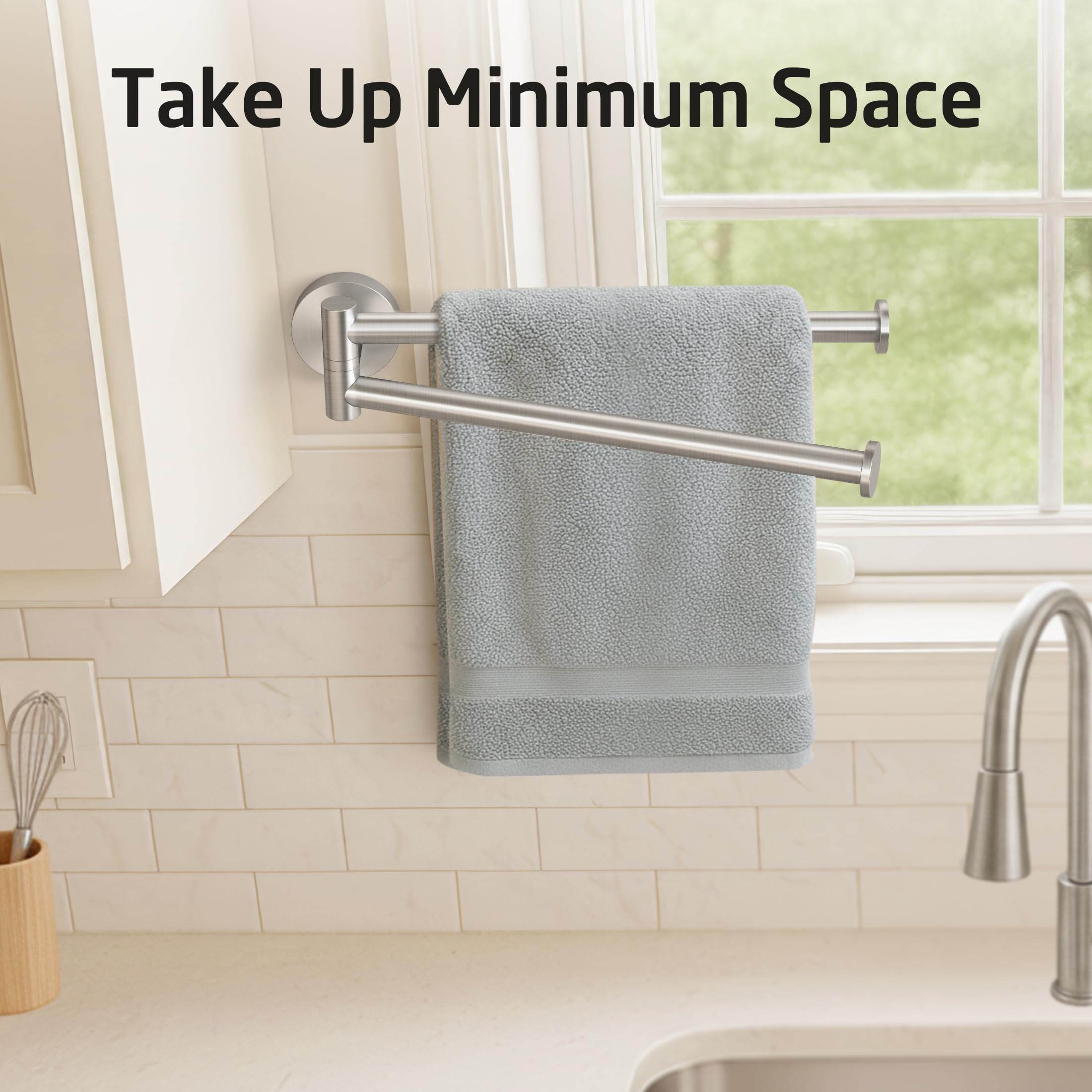 KES kitchen swivel towel bar 180-degree rotation for full towel spread.