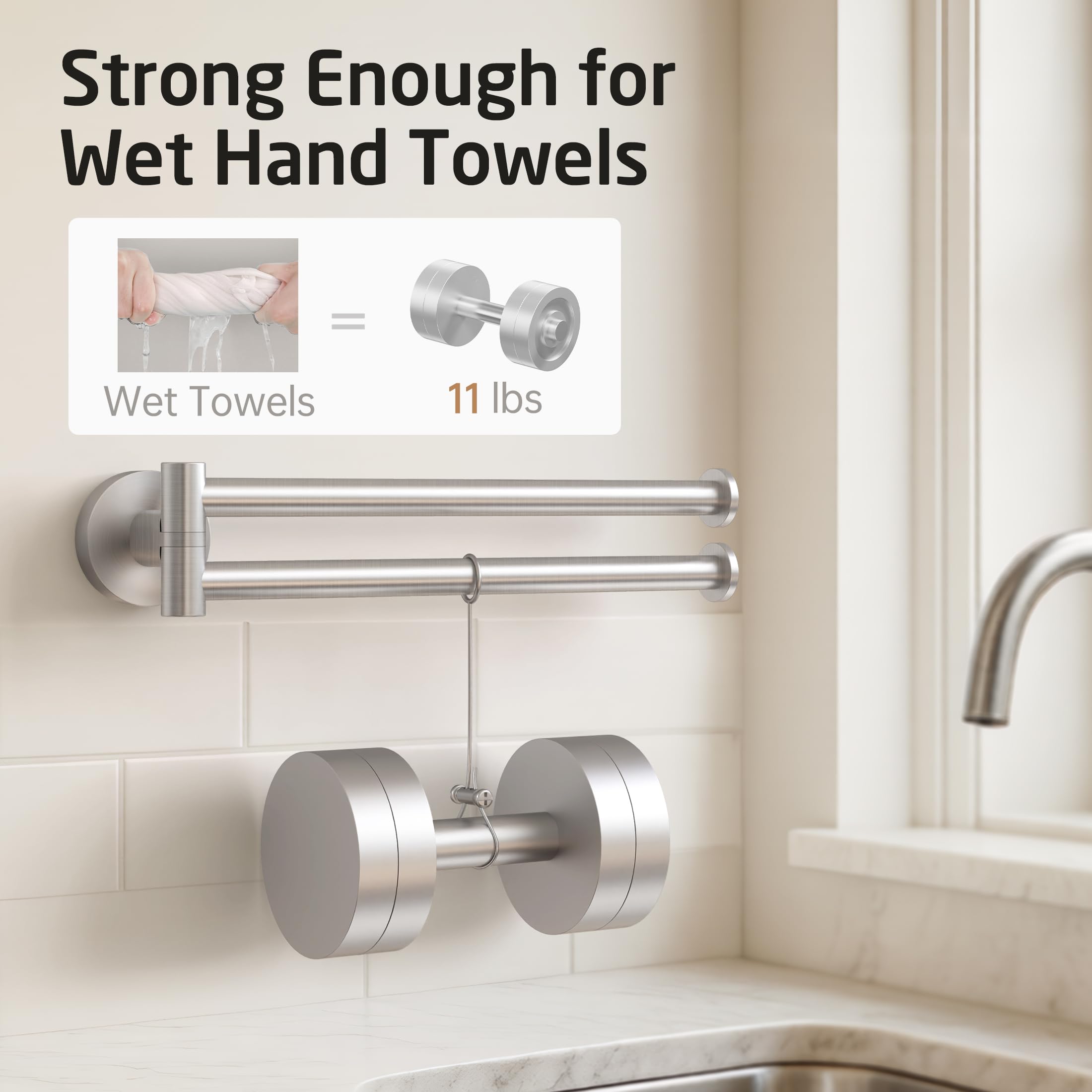 KES kitchen swivel towel bar base detail for stable wall mounting.