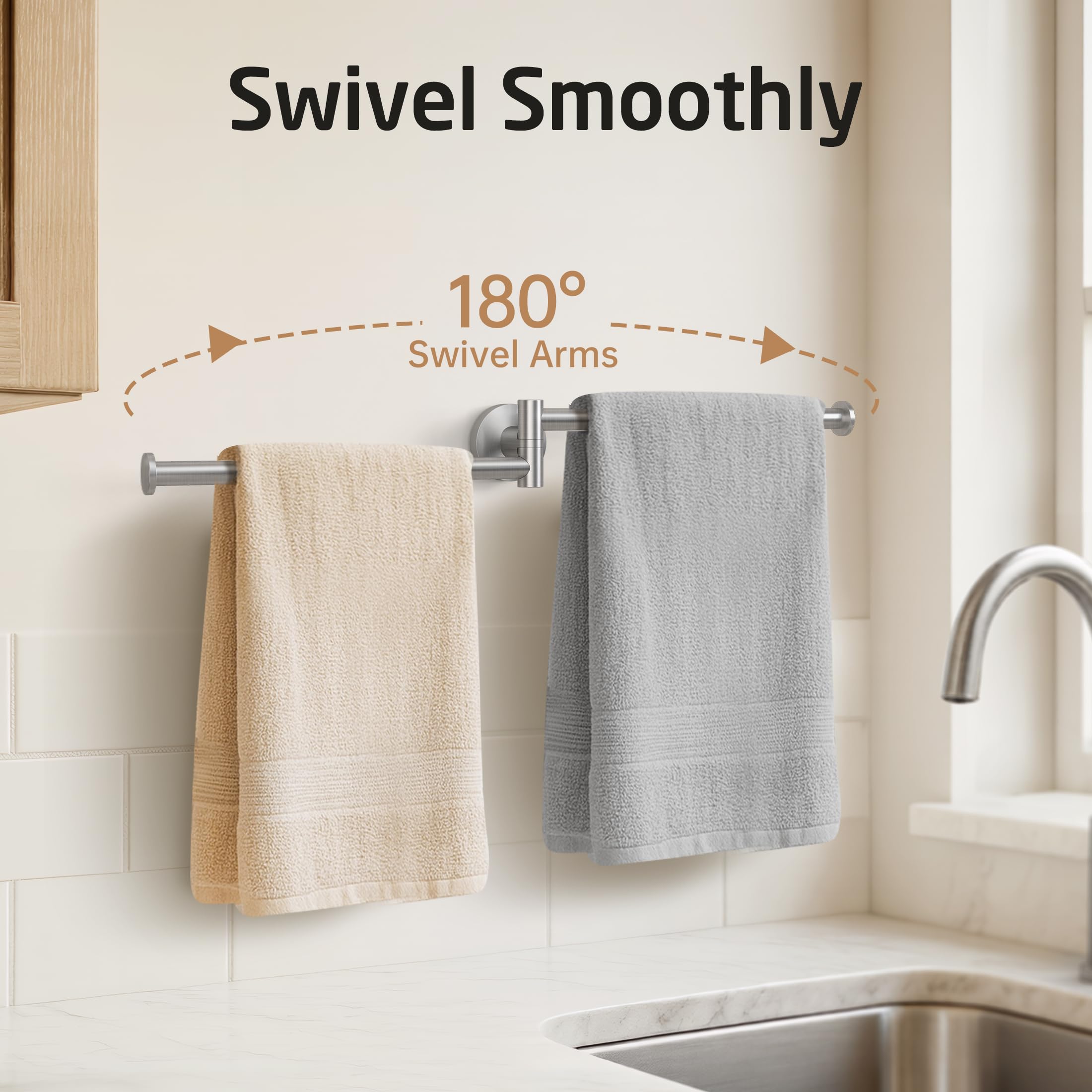 KES kitchen swivel towel bar rotate-proof slot prevents wobble during use.