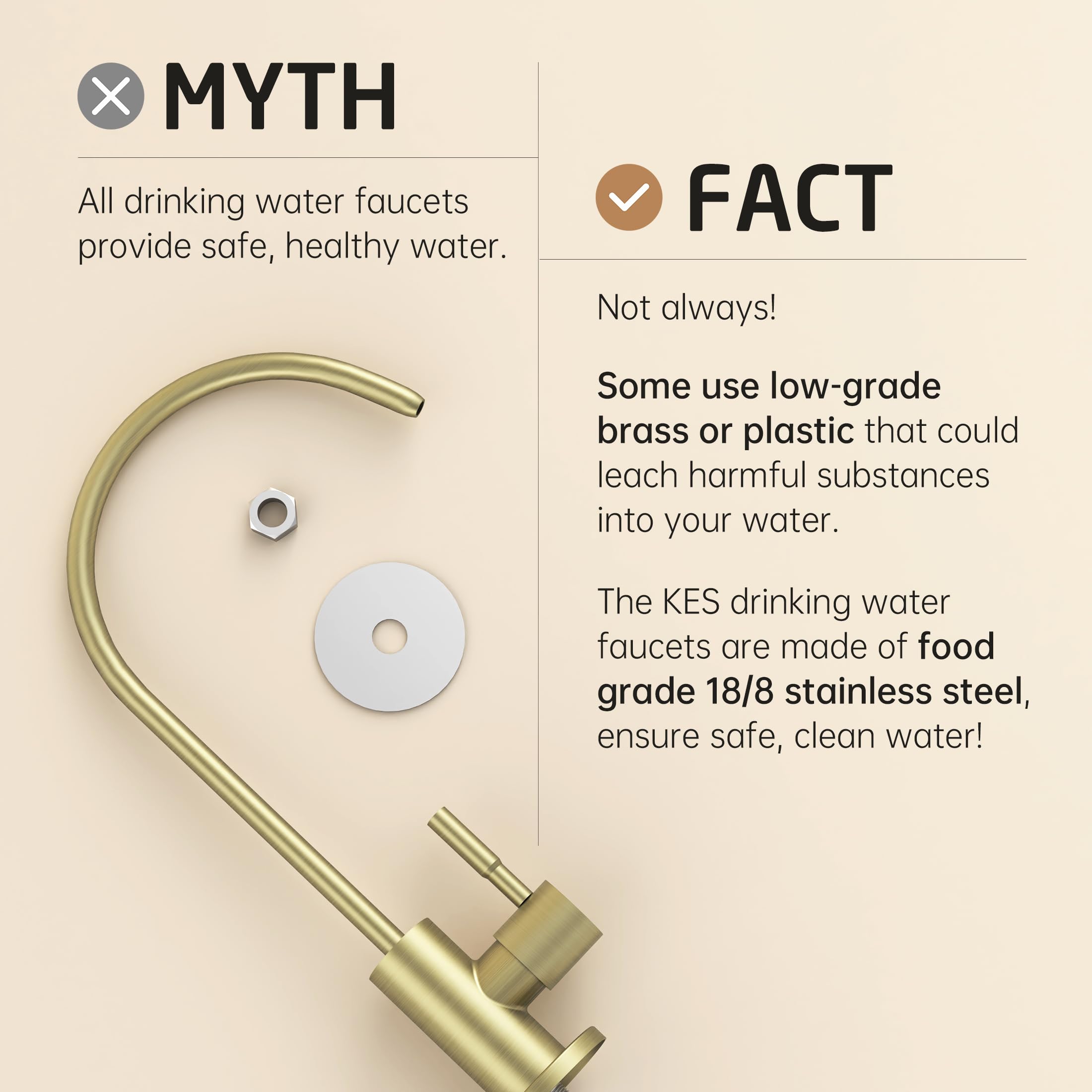 KES RO faucet base measures 2.1 inches for stable deck mounting.