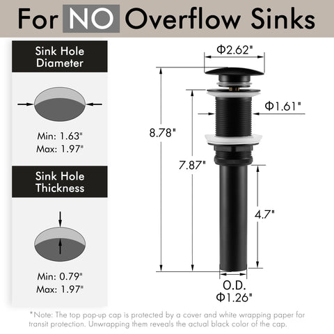 KES S2008D-BK drain hole supports 1.6–1.9 inch vessel sizes.
