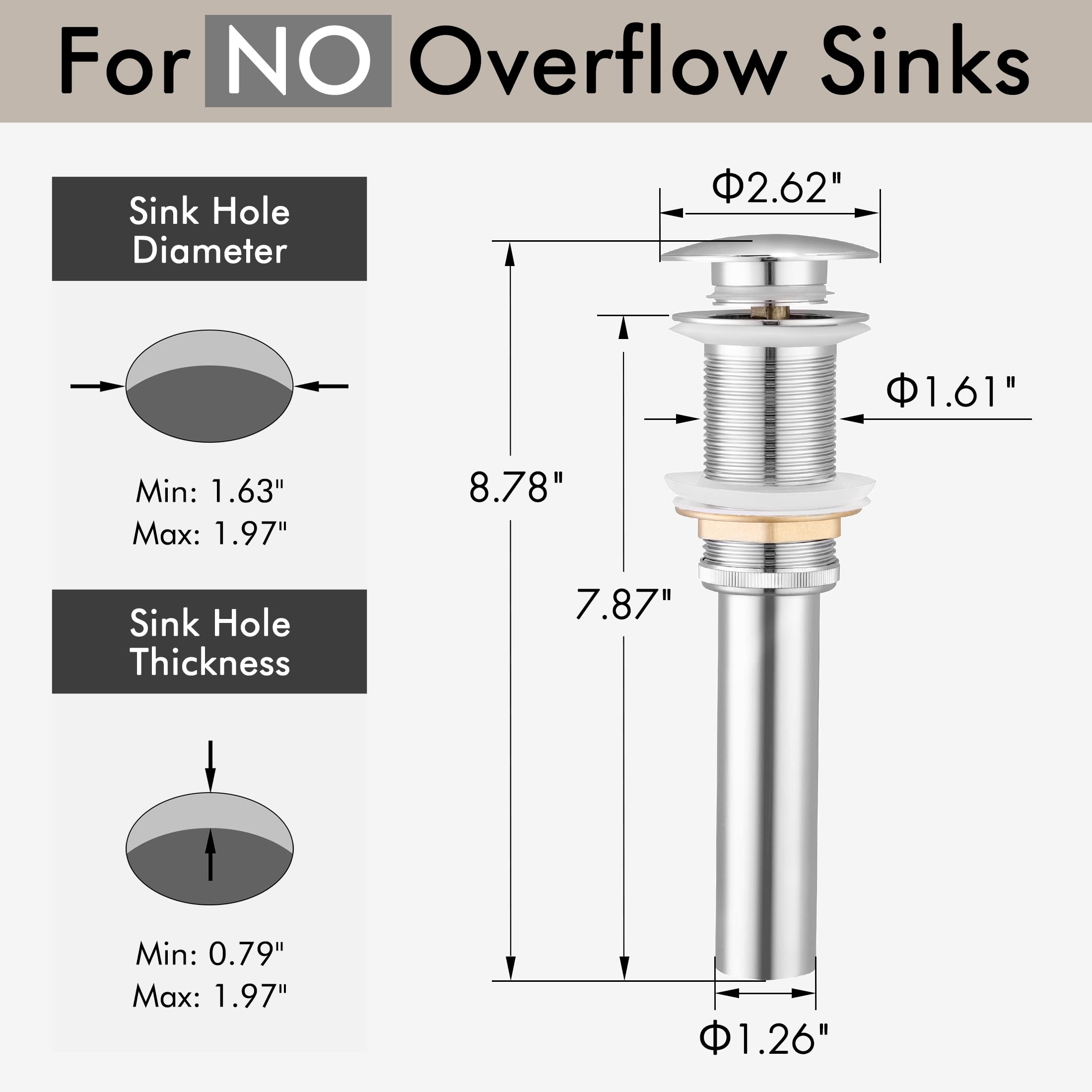 KES S2008D-CH no overflow design suitable for vessel sinks