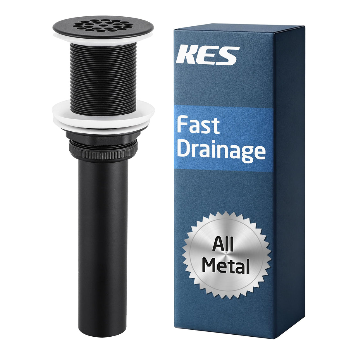 KES S2021D-BK grid drain in open design for faster water flow and hair capture.