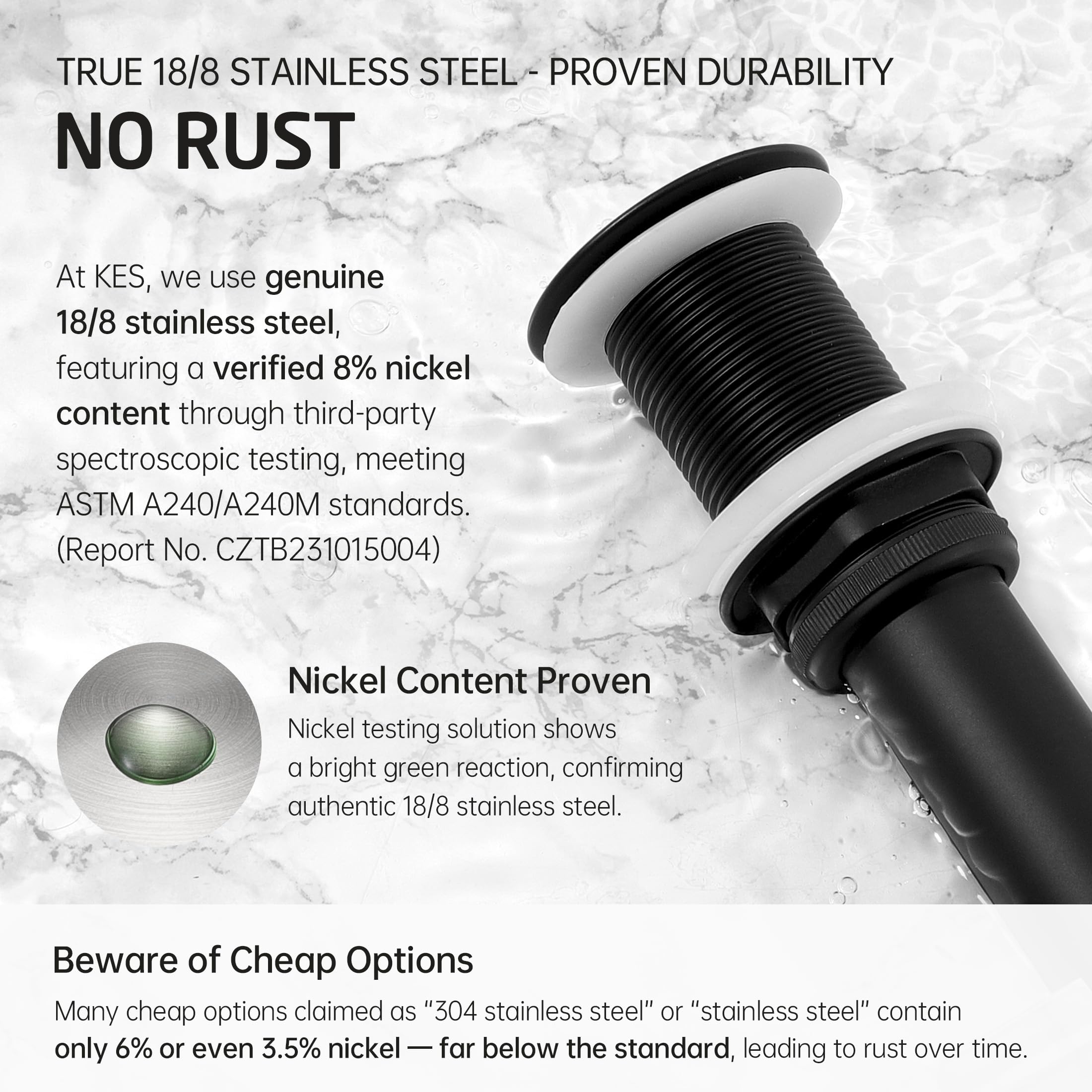 KES S2021D-BK fits common sink openings for wide compatibility.